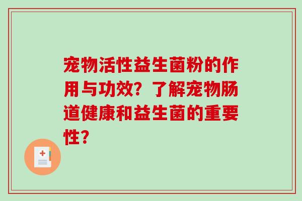 宠物活性益生菌粉的作用与功效？了解宠物肠道健康和益生菌的重要性？