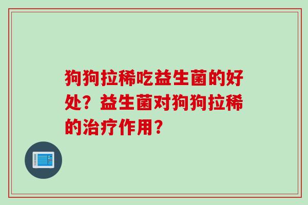 狗狗拉稀吃益生菌的好处？益生菌对狗狗拉稀的治疗作用？