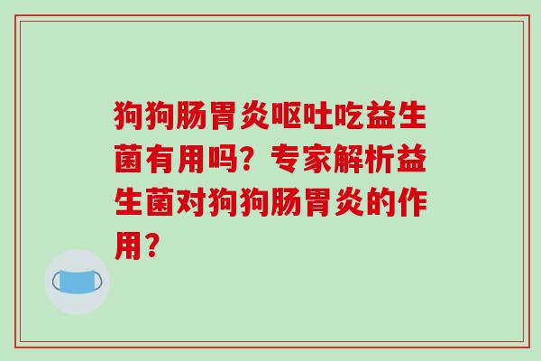 狗狗肠吃益生菌有用吗？专家解析益生菌对狗狗肠的作用？