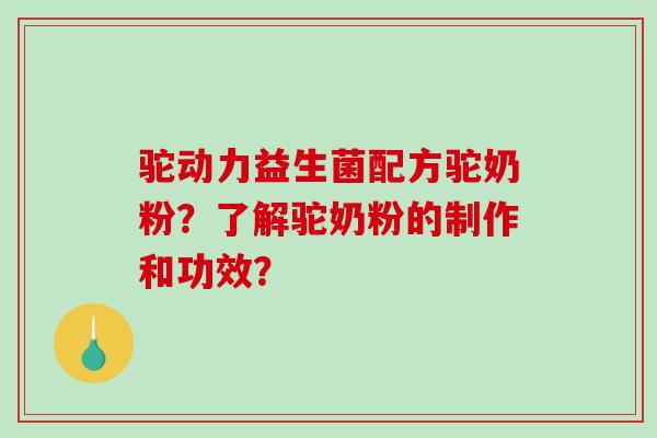 驼动力益生菌配方驼奶粉？了解驼奶粉的制作和功效？