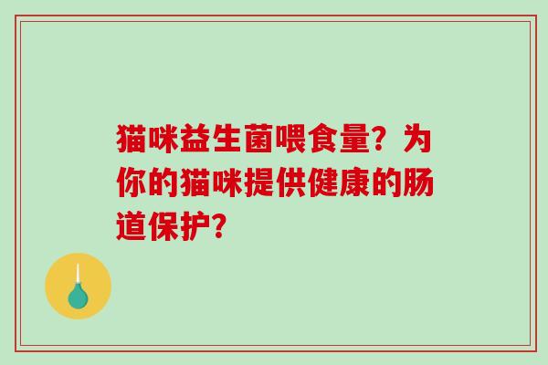 猫咪益生菌喂食量？为你的猫咪提供健康的肠道保护？