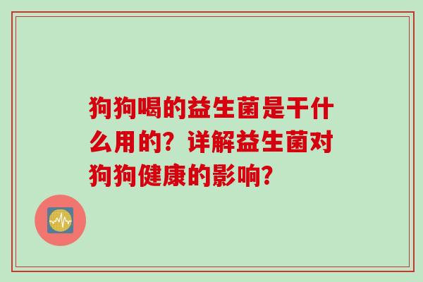 狗狗喝的益生菌是干什么用的？详解益生菌对狗狗健康的影响？