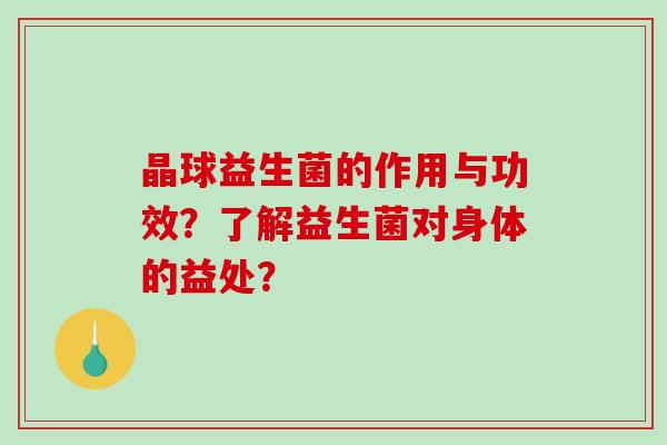 晶球益生菌的作用与功效？了解益生菌对身体的益处？