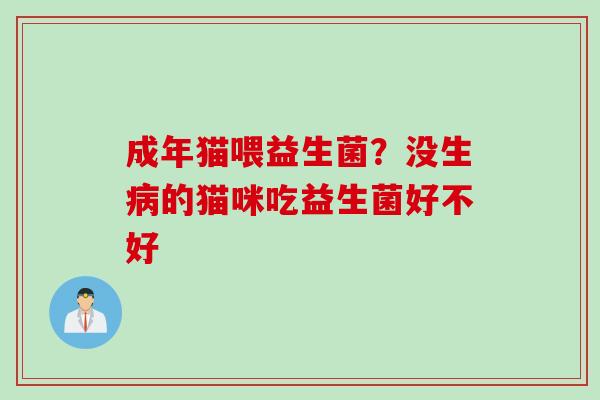 成年猫喂益生菌？没生的猫咪吃益生菌好不好