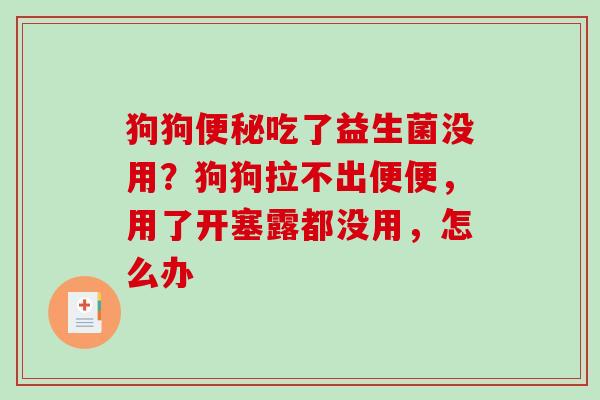 狗狗吃了益生菌没用？狗狗拉不出便便，用了开塞露都没用，怎么办