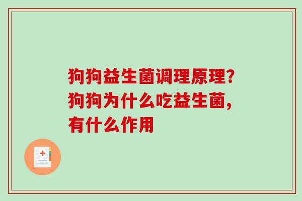狗狗益生菌调理原理？狗狗为什么吃益生菌,有什么作用