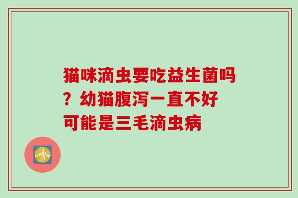 猫咪滴虫要吃益生菌吗？幼猫腹泻一直不好 可能是三毛滴虫病