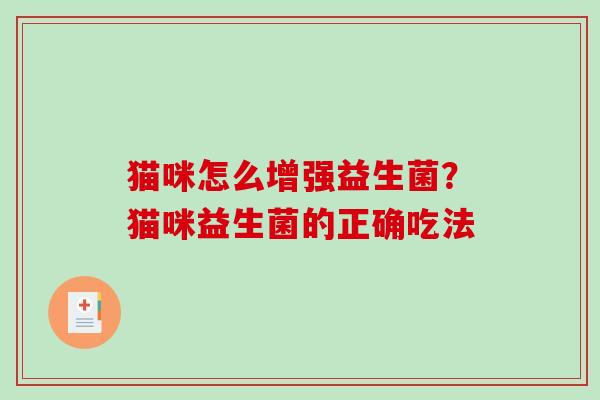猫咪怎么增强益生菌？猫咪益生菌的正确吃法
