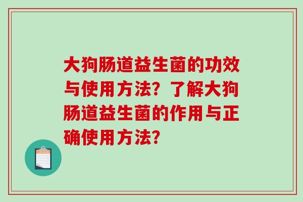 大狗肠道益生菌的功效与使用方法？了解大狗肠道益生菌的作用与正确使用方法？
