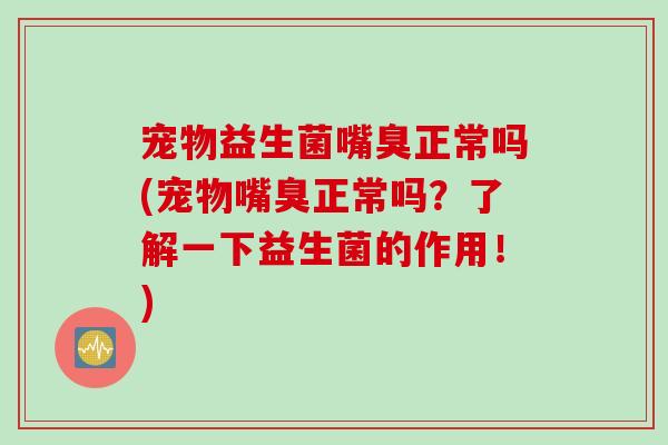 宠物益生菌嘴臭正常吗(宠物嘴臭正常吗?了解一下益生菌的作用!) 宠物益生菌嘴臭正常吗(宠物嘴臭正常吗?了解一下益生菌的作用!)