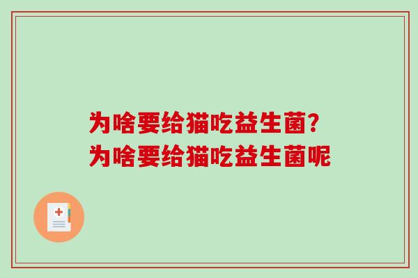 为啥要给猫吃益生菌？为啥要给猫吃益生菌呢