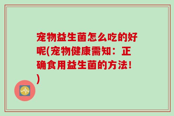 宠物益生菌怎么吃的好呢(宠物健康需知：正确食用益生菌的方法！)