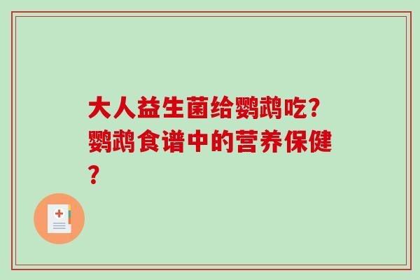 大人益生菌给鹦鹉吃？鹦鹉食谱中的营养保健？