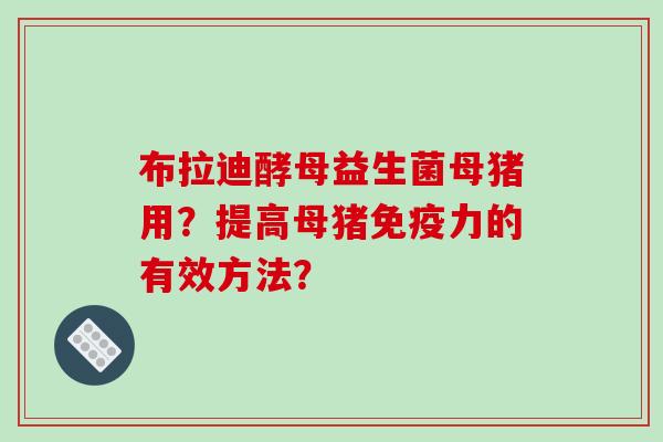 布拉迪酵母益生菌母猪用？提高母猪免疫力的有效方法？