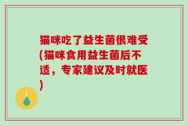 猫咪吃了益生菌很难受(猫咪食用益生菌后不适，专家建议及时就医)