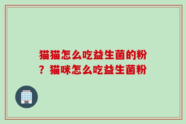 猫猫怎么吃益生菌的粉？猫咪怎么吃益生菌粉