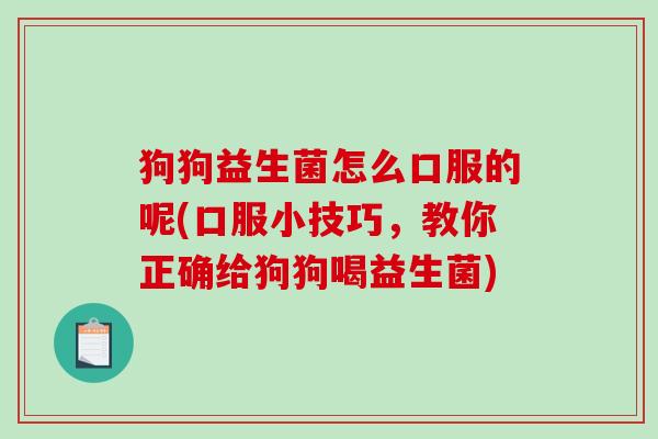 狗狗益生菌怎么口服的呢(口服小技巧,教你正确给狗狗喝益生菌) 狗狗益生菌怎么口服的呢(口服小技巧,教你正确给狗狗喝益生菌)