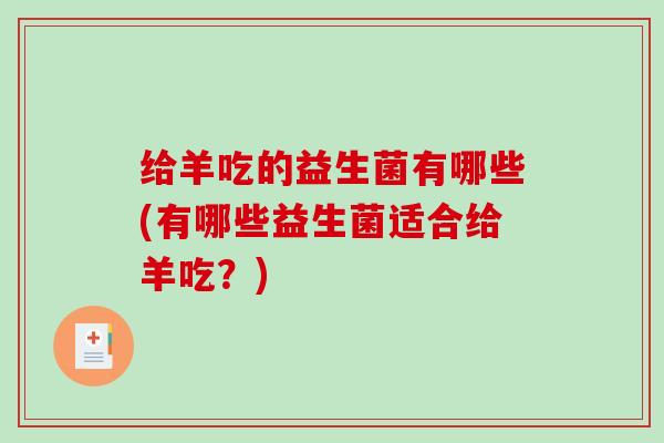 给羊吃的益生菌有哪些(有哪些益生菌适合给羊吃？)