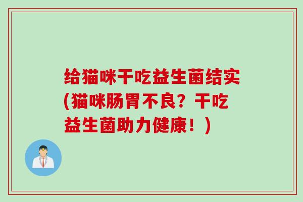 给猫咪干吃益生菌结实(猫咪肠胃不良？干吃益生菌助力健康！)