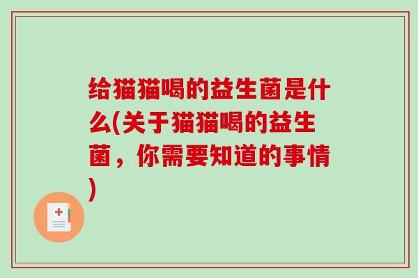 给猫猫喝的益生菌是什么(关于猫猫喝的益生菌，你需要知道的事情)