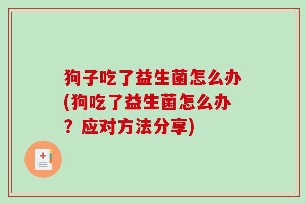 狗子吃了益生菌怎么办(狗吃了益生菌怎么办?应对方法分享) 狗子吃了益生菌怎么办(狗吃了益生菌怎么办?应对方法分享)