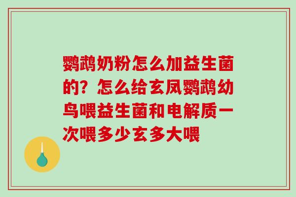 鹦鹉奶粉怎么加益生菌的？怎么给玄凤鹦鹉幼鸟喂益生菌和电解质一次喂多少玄多大喂