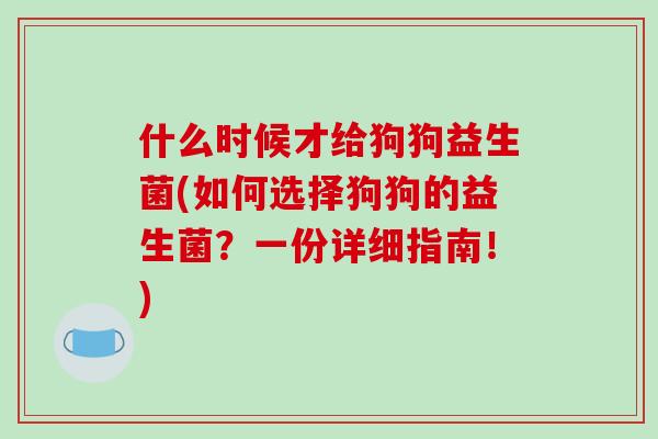 什么时候才给狗狗益生菌(如何选择狗狗的益生菌？一份详细指南！)