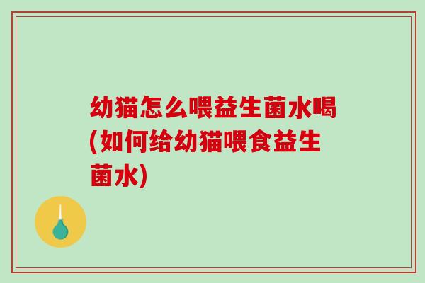 幼猫怎么喂益生菌水喝(如何给幼猫喂食益生菌水)