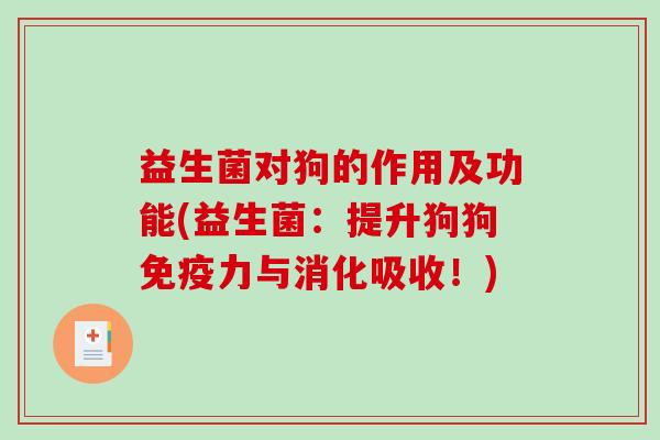 益生菌对狗的作用及功能(益生菌：提升狗狗免疫力与消化吸收！)