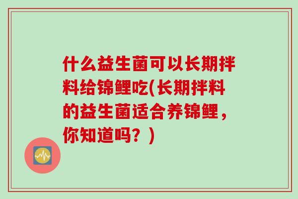 什么益生菌可以长期拌料给锦鲤吃(长期拌料的益生菌适合养锦鲤，你知道吗？)