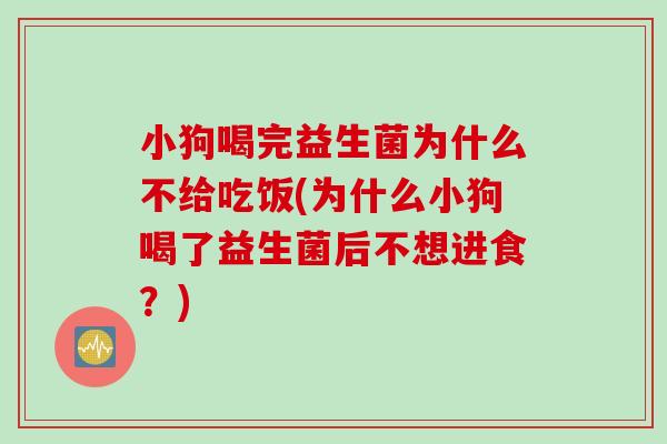 小狗喝完益生菌为什么不给吃饭(为什么小狗喝了益生菌后不想进食?) 小狗喝完益生菌为什么不给吃饭(为什么小狗喝了益生菌后不想进食?)