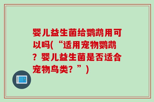 婴儿益生菌给鹦鹉用可以吗(“适用宠物鹦鹉？婴儿益生菌是否适合宠物鸟类？”)