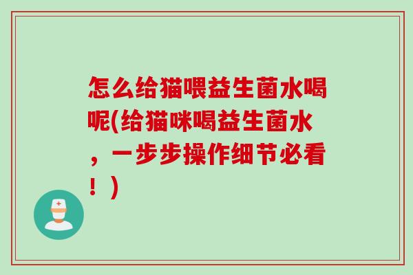 怎么给猫喂益生菌水喝呢(给猫咪喝益生菌水，一步步操作细节必看！)
