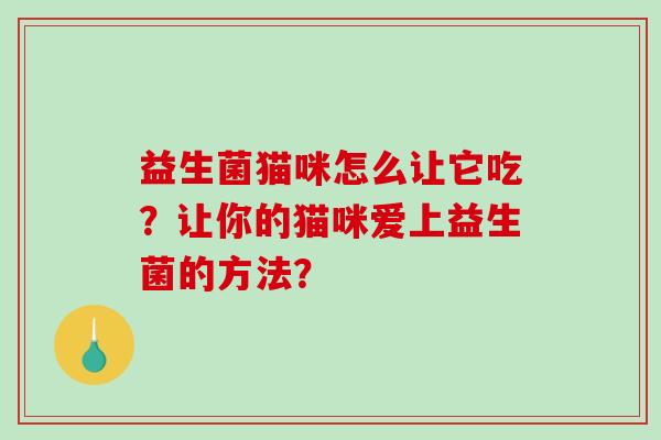益生菌猫咪怎么让它吃？让你的猫咪爱上益生菌的方法？