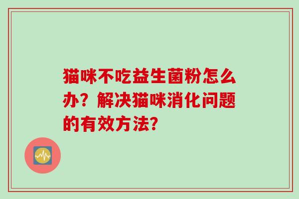 猫咪不吃益生菌粉怎么办？解决猫咪消化问题的有效方法？