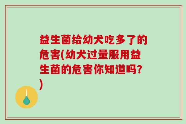 益生菌给幼犬吃多了的危害(幼犬过量服用益生菌的危害你知道吗？)