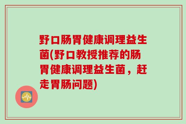 野口肠胃健康调理益生菌(野口教授推荐的肠胃健康调理益生菌，赶走胃肠问题)
