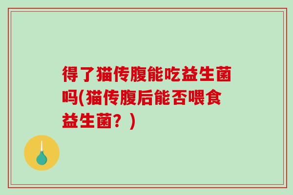 得了猫传腹能吃益生菌吗(猫传腹后能否喂食益生菌？)