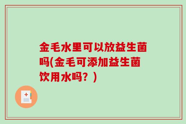 金毛水里可以放益生菌吗(金毛可添加益生菌饮用水吗？)
