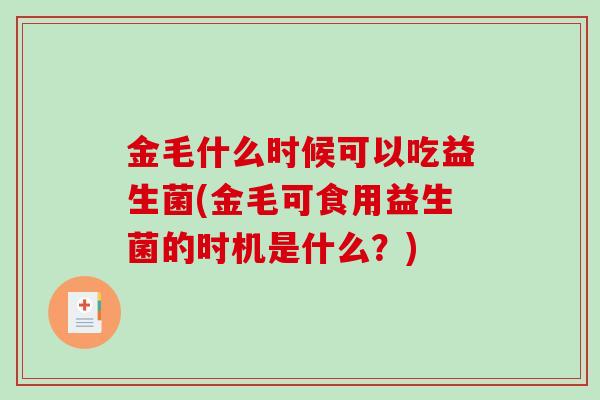 金毛什么时候可以吃益生菌(金毛可食用益生菌的时机是什么？)