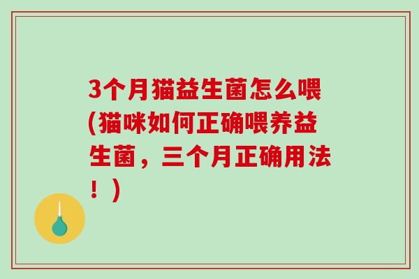 3个月猫益生菌怎么喂(猫咪如何正确喂养益生菌，三个月正确用法！)
