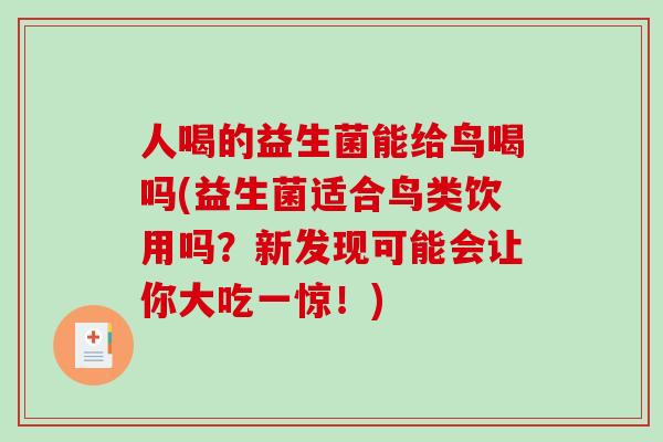 人喝的益生菌能给鸟喝吗(益生菌适合鸟类饮用吗？新发现可能会让你大吃一惊！)