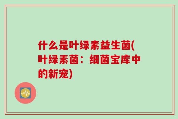 什么是叶绿素益生菌(叶绿素菌：细菌宝库中的新宠)