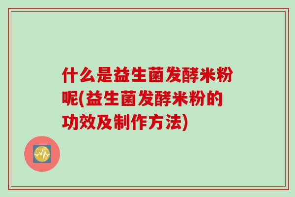 什么是益生菌发酵米粉呢(益生菌发酵米粉的功效及制作方法)