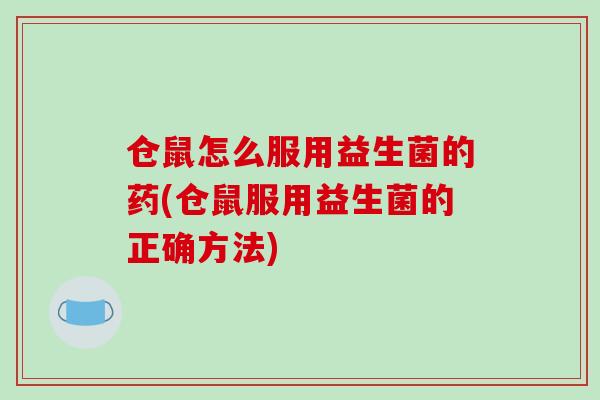 仓鼠怎么服用益生菌的药(仓鼠服用益生菌的正确方法)