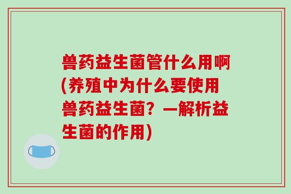 兽药益生菌管什么用啊(养殖中为什么要使用兽药益生菌？—解析益生菌的作用)