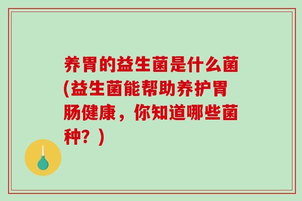 养胃的益生菌是什么菌(益生菌能帮助养护胃肠健康，你知道哪些菌种？)