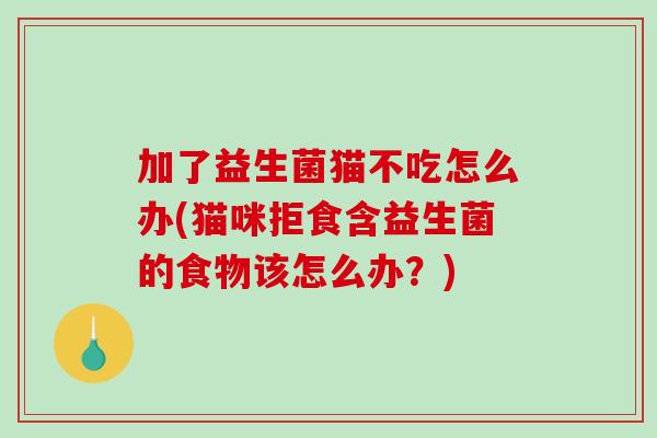 加了益生菌猫不吃怎么办(猫咪拒食含益生菌的食物该怎么办？)