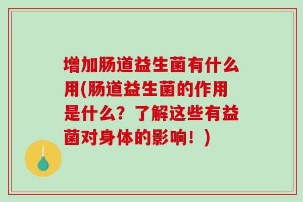增加肠道益生菌有什么用(肠道益生菌的作用是什么？了解这些有益菌对身体的影响！)