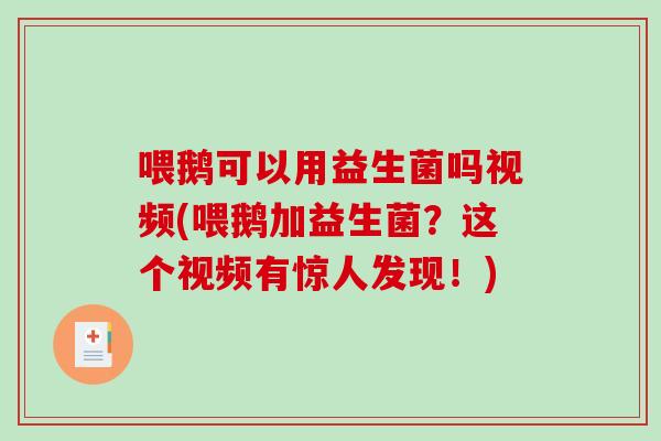 喂鹅可以用益生菌吗视频(喂鹅加益生菌？这个视频有惊人发现！)